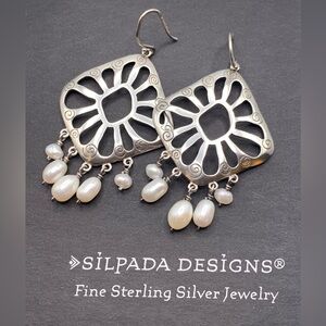 Silpada RARE HTF Sterling Cutout Freshwater Pearl ChaCha French Wire Earrings
